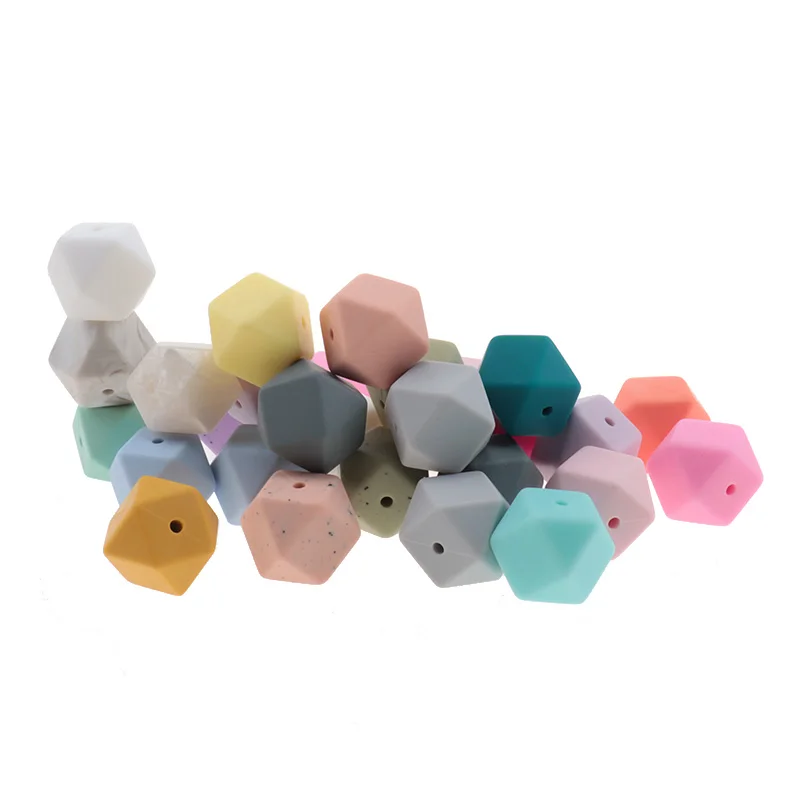 Fkisbox 17mm 50pcs Hexagon Silicone Beads Food Grade Baby Silicone Dentition For Necklace Teether Making Pacifier Soother Chain