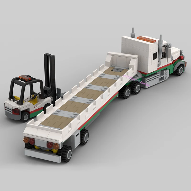 NEW 598PCS MOC city Engineering Modular Octan Truck and Flatbed Trailer model creative ideas Children Toy Gift technology Blocks