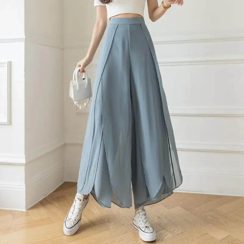 Chiffon Wide Leg Pants 2023 Summer Fashion Commuting Simple High Waist Drop Thin Skirt Pants Casual Loose Versatile Leg Pants