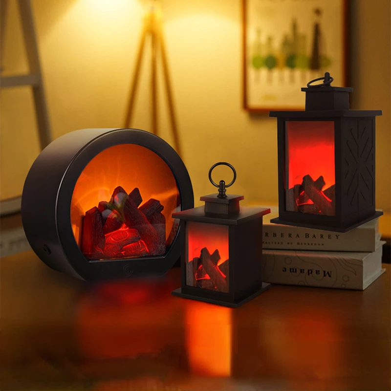 Lanterne à charbon de bois LED pour cheminée, simulation de flamme, lampe créative pour chambre de cour, cadeau de décoration de vacances