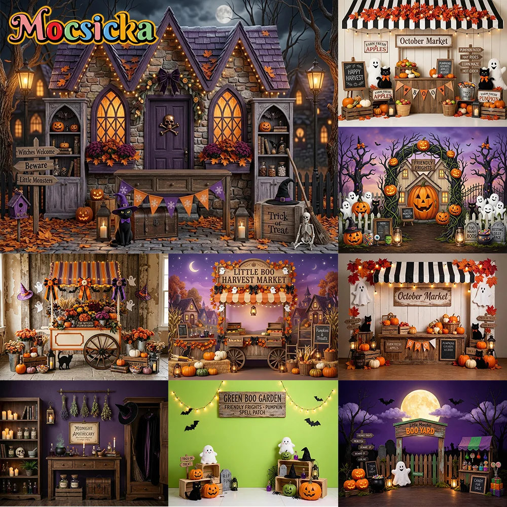 Mocsicka Fotografie-Hintergrund Kleines Monster Boo Garten Halloween-Dekoration Kinder Süßes oder Saures Porträt Foto-Hintergrund Requisiten
