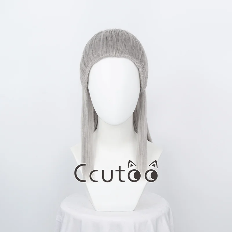 Geralt of Rivia Cosplay Wig Silver Grey Straight Synthetic Hair Heat Resistance Men Party Novel Game Geralt Wigs + Wig Cap