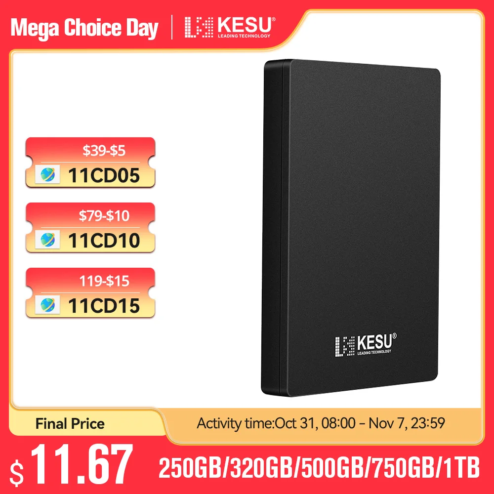 

KESU HDD Портативный внешний жесткий диск 320 ГБ/1 ТБ/500 ГБ/750 ГБ 2,5 "дисковая память USB-накопитель для ПК, планшетов, ноутбуков, настольных компьютеров