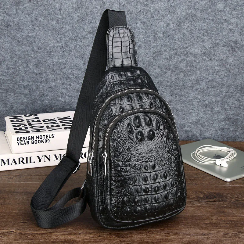 

Мужская нагрудная сумка из натуральной кожи с крокодиловым узором, сумка через плечо из воловьей кожи первого слоя, модная повседневная дорожная сумка