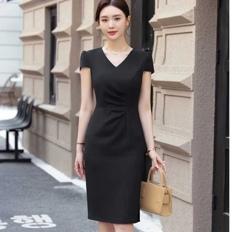 NAVIU Fashion Office V Neck Female Dress New Summer Slim Waist Elegant Evening Women Dresses Birthday Party Dress