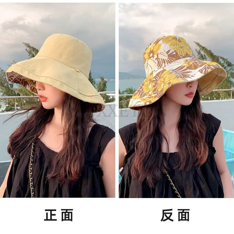 Summer New Cotton Breathable Big Brim Solid Color Fashion Bucket Hat Women Outdoor Travel Adjustable Sun Fisherman Hat