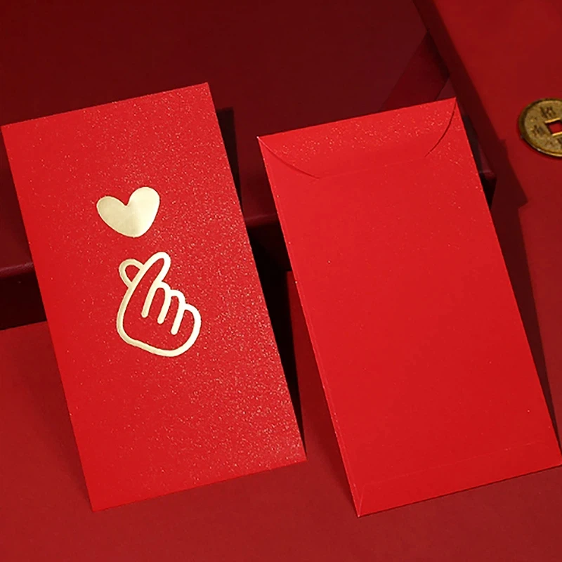 10/6pc enveloppe rouge estampage à chaud poche rouge créative poche rouge pour l'argent chanceux anniversaire mariage enveloppes cadeaux rouges