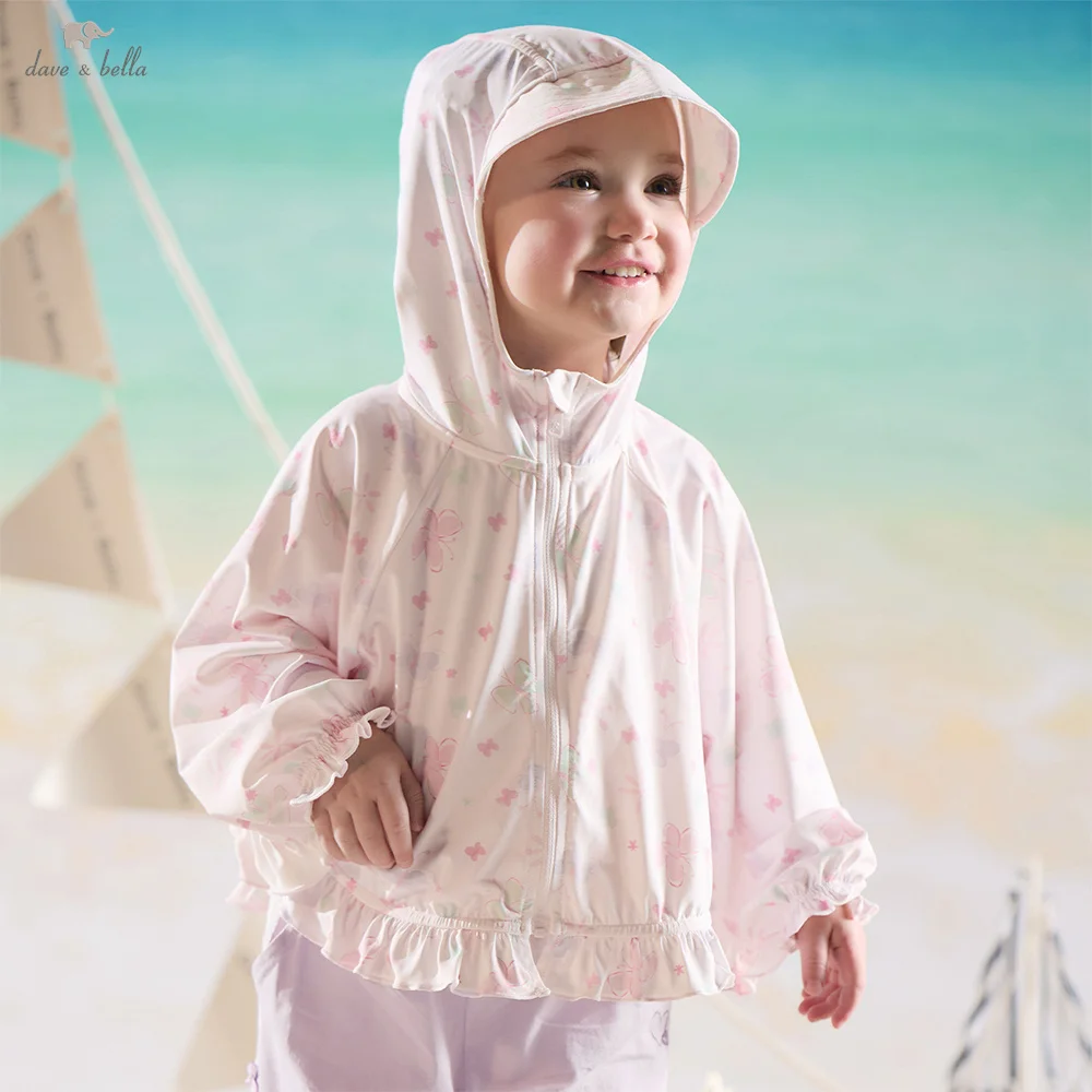 Dave Bella Girls Sunproof Summer Jacket Baby Beach Hoodie Coats Sweet Print Cool Outdoor Outerwear Children Clothes DB2261347