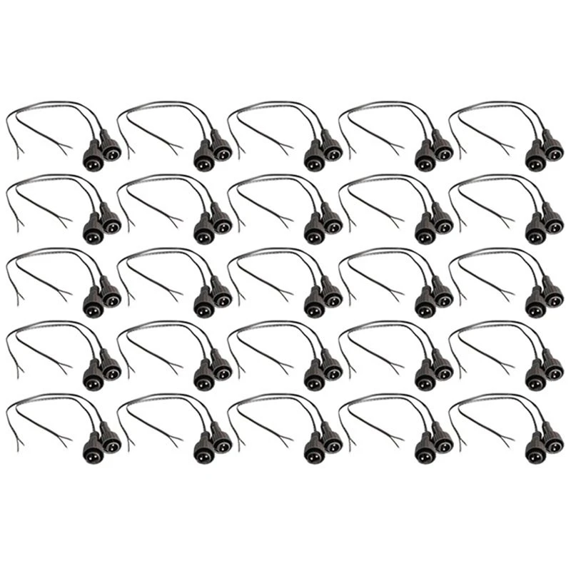 AB02 For Solar String Lights Compatible 50Pcs 2-Pin LED Connectors With 25Cm Wire, IP65 Waterproof,220V