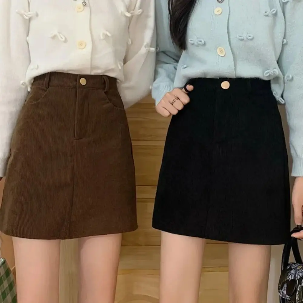 

Fashion High Waist Women Corduroy Skirt Spicy Girl Style Velvet A-line Short Skirt Autumn Winter Large Size Slim Fit Skirt Party