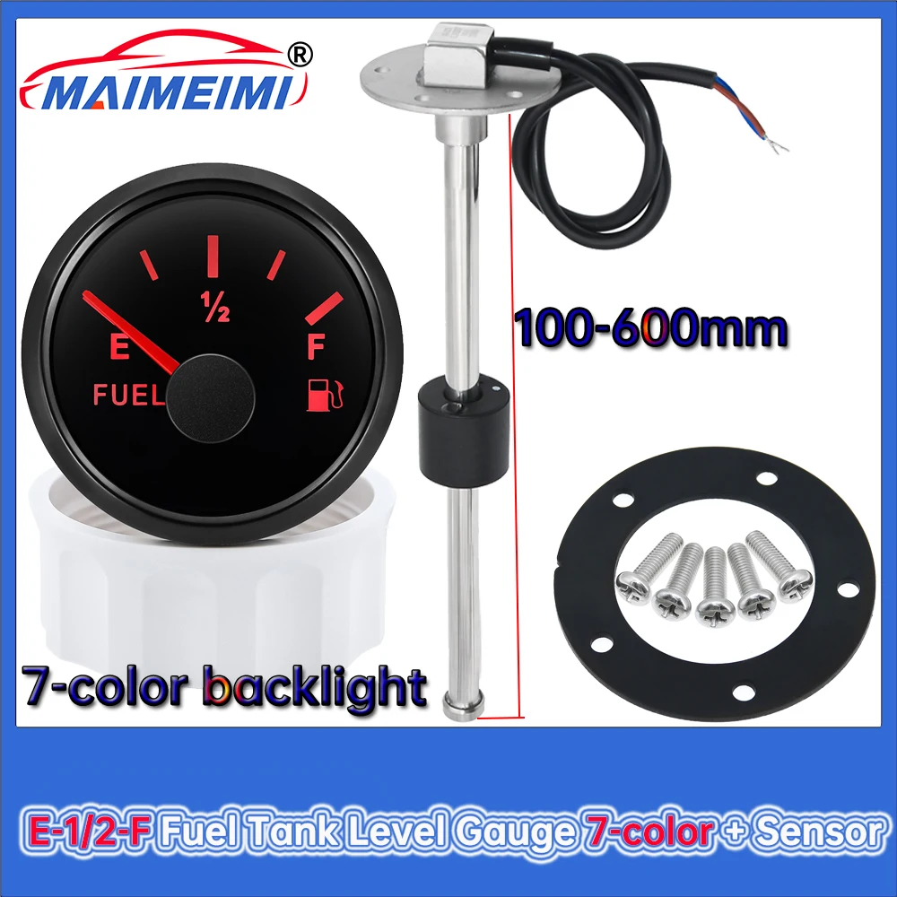 

8-color backlight Digital pointer Fuel Level Gauge 0-190ohm Waterproof Car Oil Tank Level Meter with 100-600mm Fuel Tank Sensor