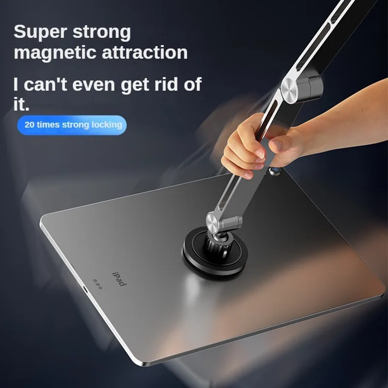 Magnetic Tablet Stand Holder, Foldable Tablet Arm iPad Desk Mount with 360°Rotate Base, Phone Holder iPad Stand for Desk and Bed