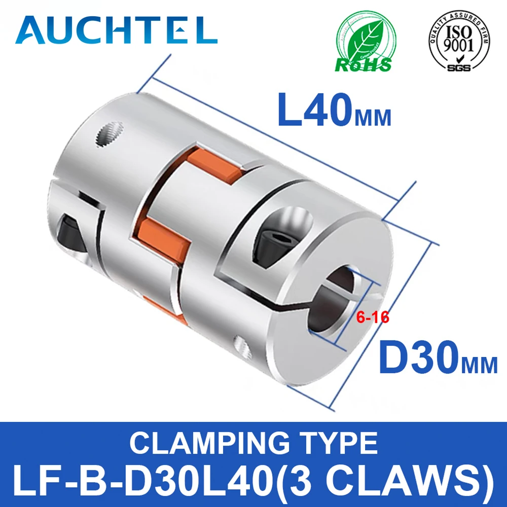 AUCHTEL CF-03/BW D30L40 Series1PCS Flexible Plum Clamp Coupler D30 L40 Shaft Size CNC Jaw shaft Coupling 8/10/12/14/16mm D30L40