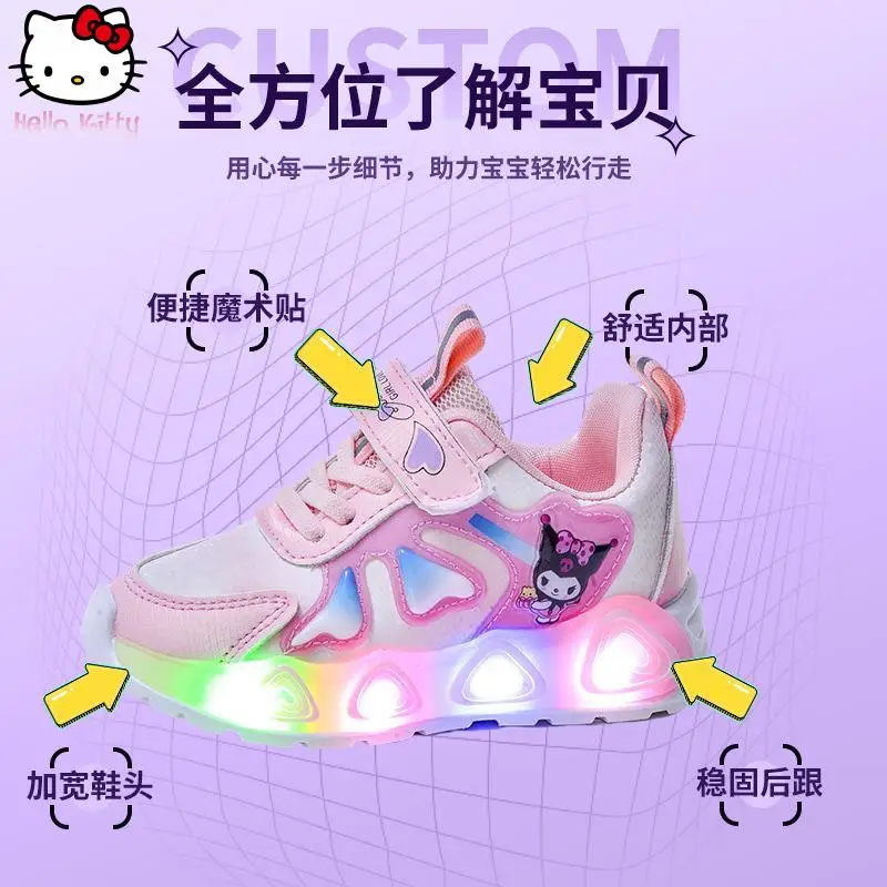 

Hello Kitty Girls' Anime Glowing Princess Shoes Sanrio Kuromi Cartoon Kawaii Running Shoes Child Fashion Comfort Sports Shoes
