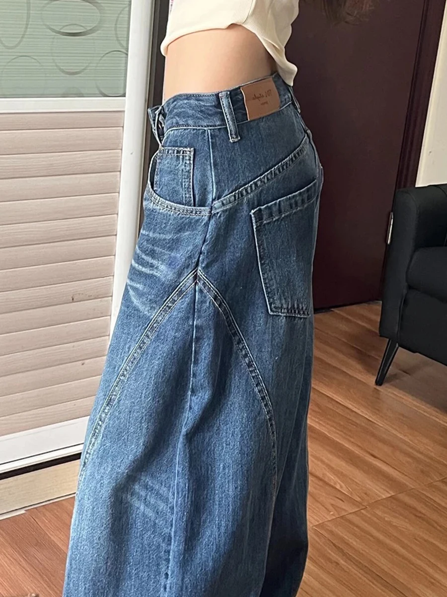 Długie spodnie jeansowe w stylu vintage American Denim Wiosna Jesień Wysoki stan Cienkie Luźne Spodnie z szerokimi nogawkami Damskie spodnie jeansowe Plus Size