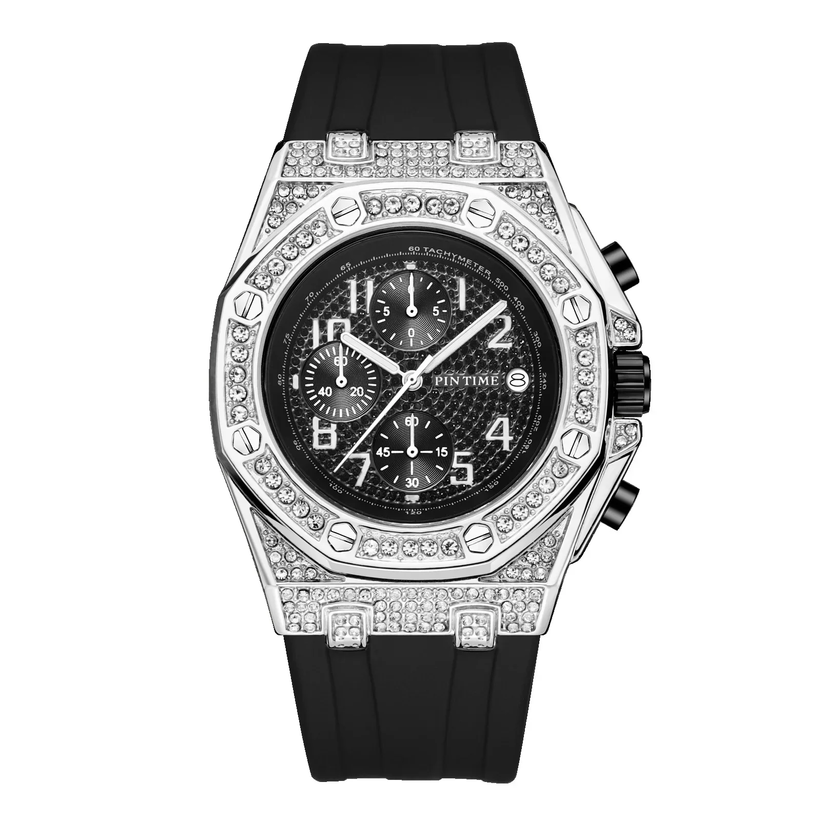 Chinese high-end men\'s watch brand retro personalized diamond inlaid large dial timing function luminous quartz watch