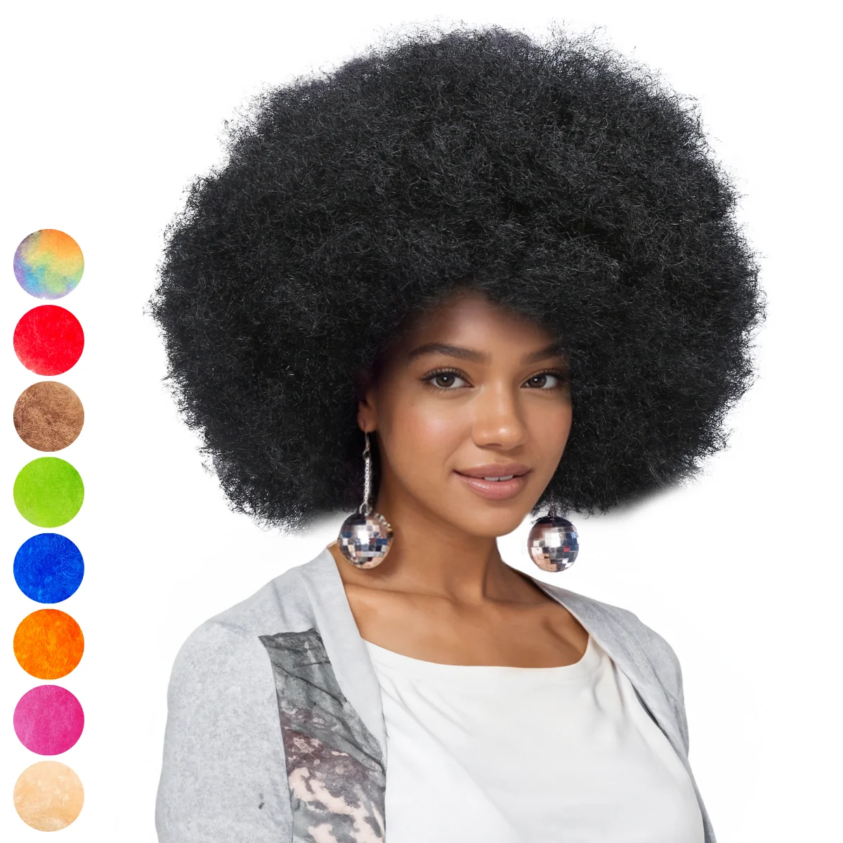 

Anxin 70's Fluffy Black Large Afro Kinky Curly Disco Hippie Wigs for Black Women Daily Use