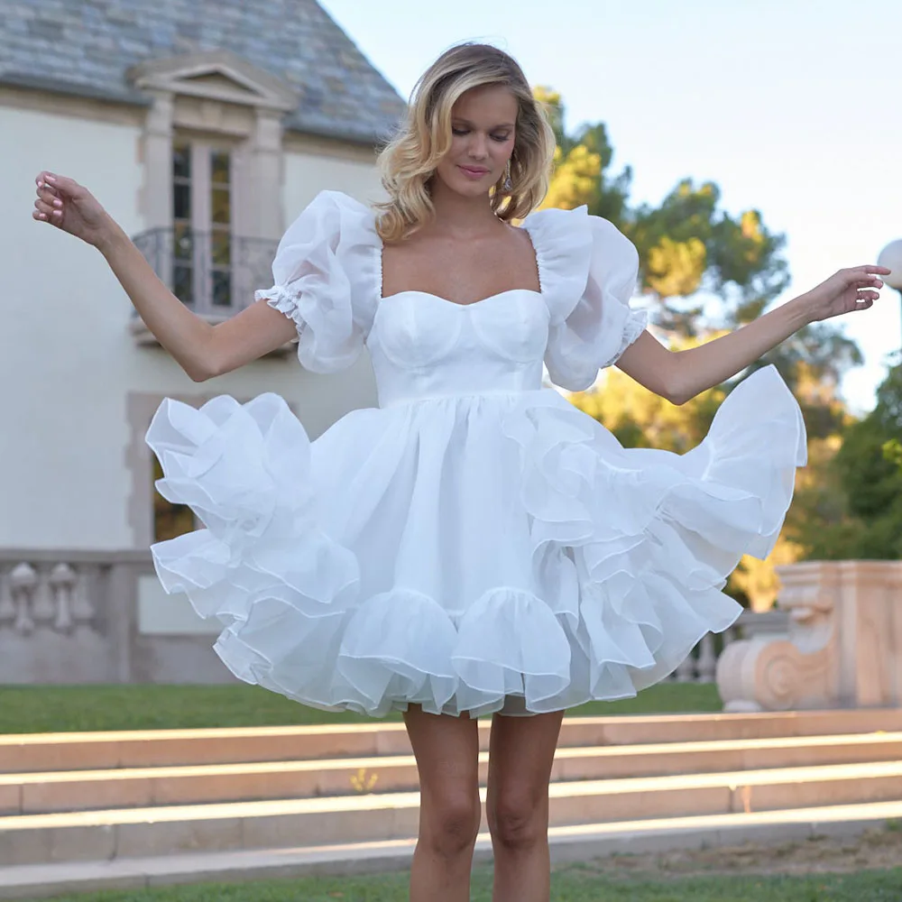 

Lolita Ivory Evening Dresses 2025 Sweetheart Puff Sleeves Organza Prom Gowns Sweetheart A-Line Cute Elegant Formal Party Dress