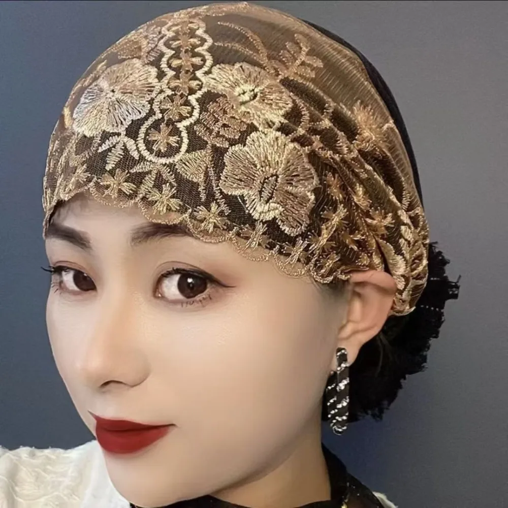 New Flower Embroidery Bonnet Hat Elastic Full Cover Headscarf Breathable Cover White Hair Head Wraps Caps Summer