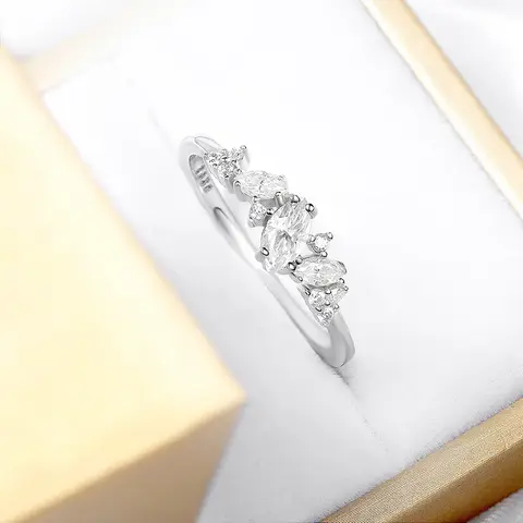 Smyoue 0,58 ctw Marquise Cut Weeding Moissanit Ringar för Kvinnor Dubbel Halo Högkvalitativt 925 Sterling Silver Halv Evighetsband 10 best sales mästerkvalitet - №9