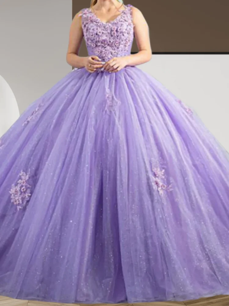 AA158 Customized Lilac Teen Girl Birthday Party Prom Dress 3D Flower Ball Gown Quinceanera Dresses Sweet 16th Vestido De 15 Anos