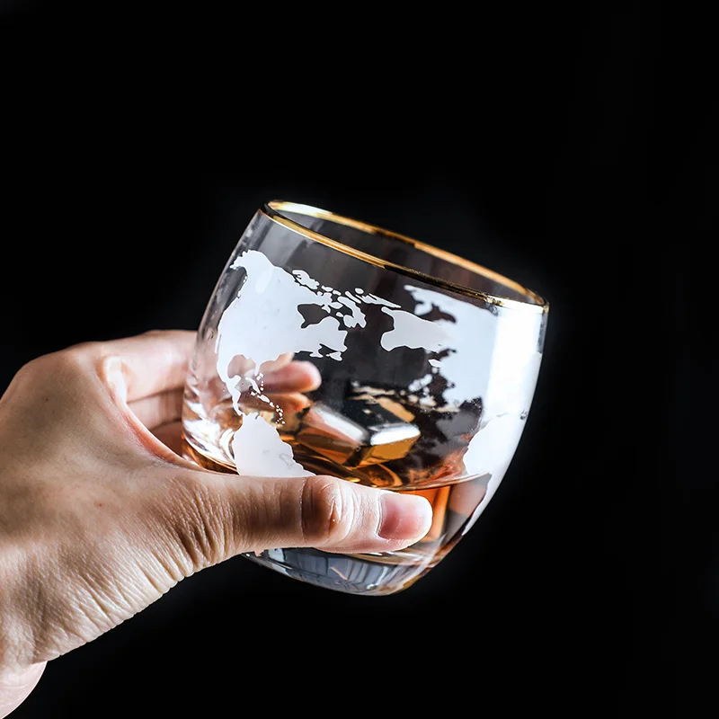 World Map Whisky Wine Glass  Vaso Transparent Glass Beer Vodka Brandy Glassware Bar Personality Wine Glass Concise Water Cups