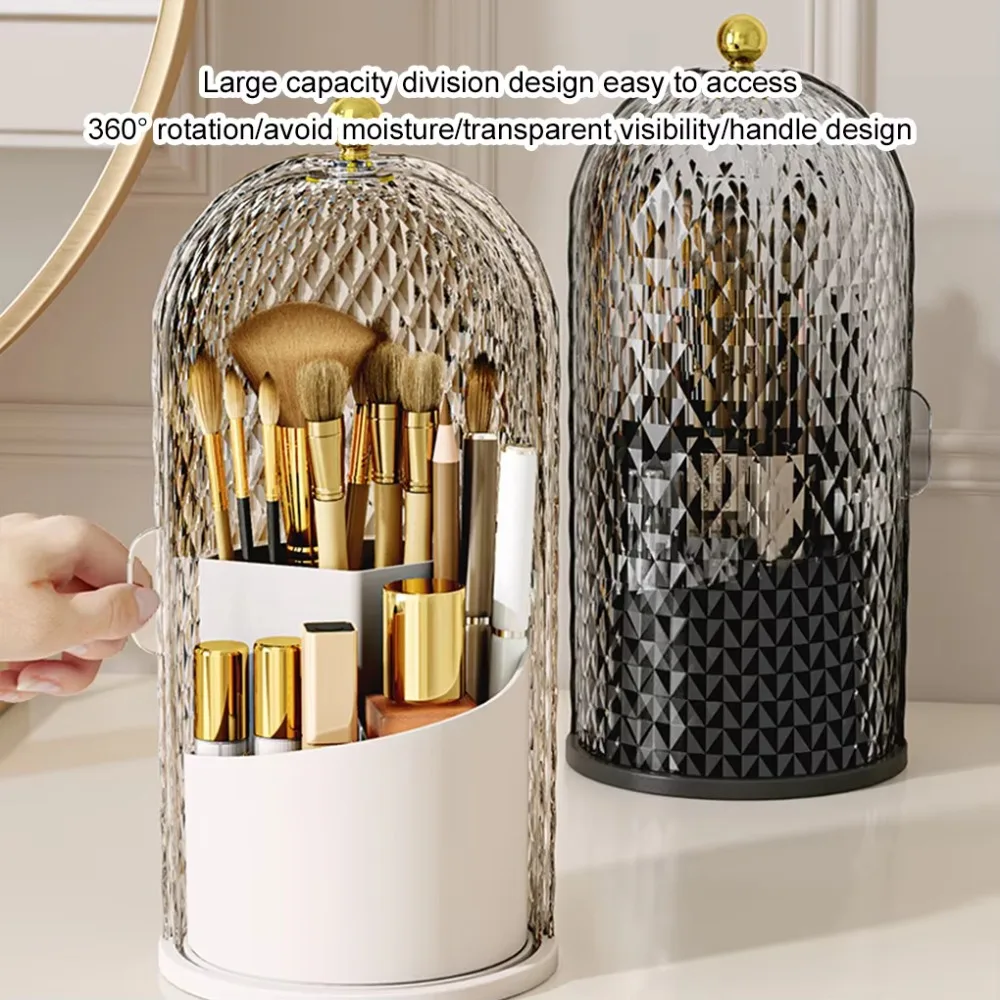 

360° Rotating Makeup Brush Holder With Lid Dustproof Makeup Brush Storage Box Waterproof Beauty Brushes Storage Pencil Holder