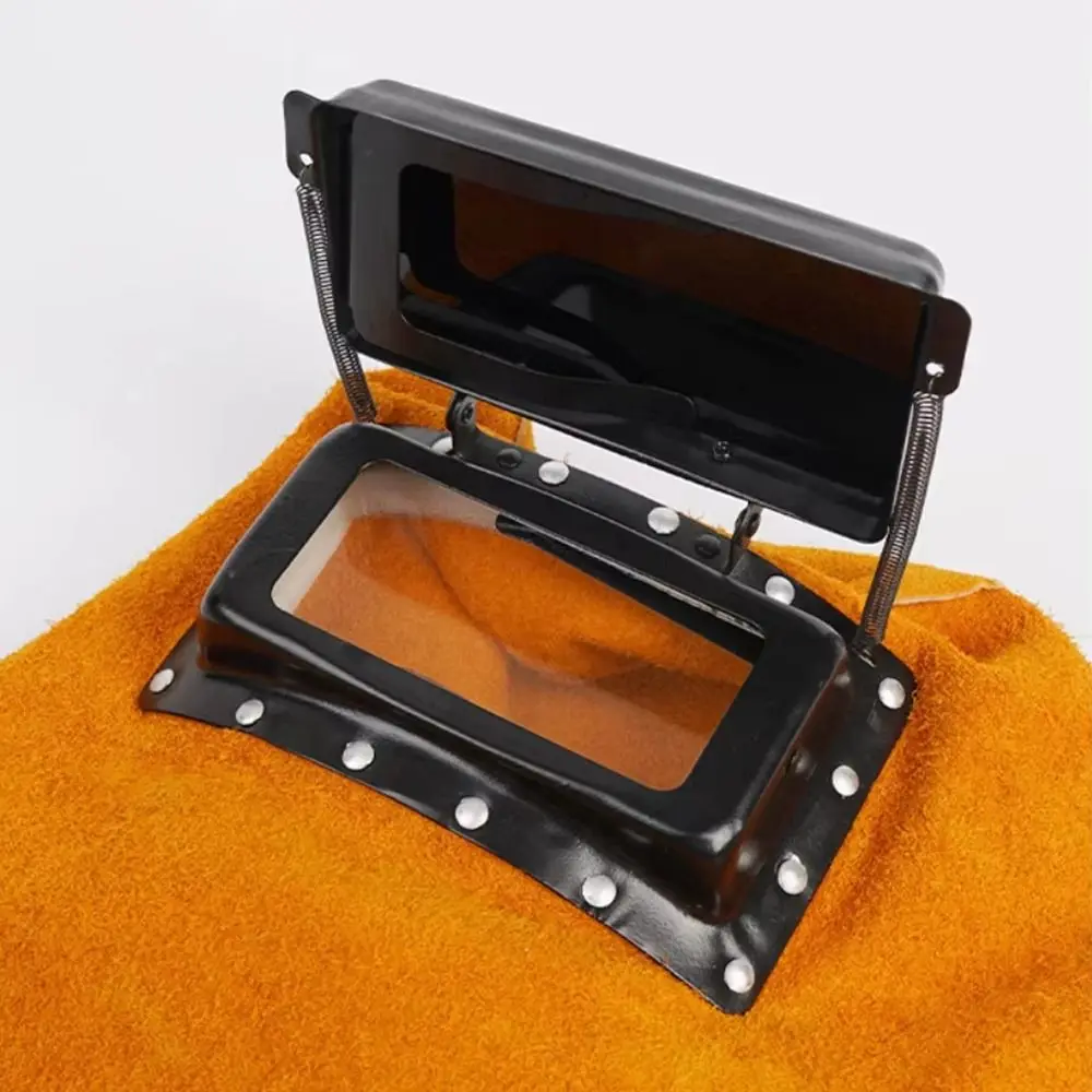 Flip Open Lens Welding Helmet Mask Comfortable Durable Leather Welding Hood Flame-Resistant Breathable Welding Protection Mask