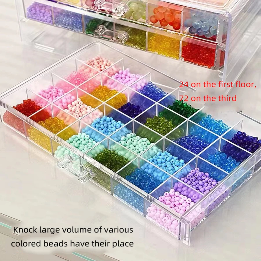 Beaded Storage Box Transparent 3-layer Sub-Grid Glass Beads DIY Jewelry Making Beads Display Sorting Box