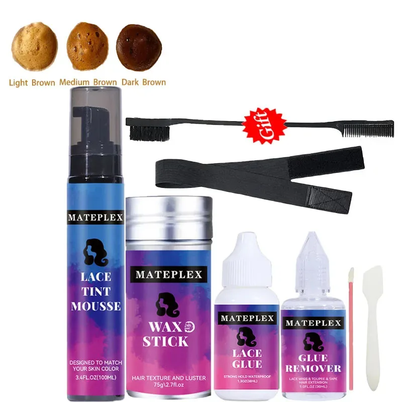 

Glue for Lace Front Wigs Invisible Wig Adhesive Waterproof Lace Tint Mousse + Lace Glue Remover +Hair Wax Stick Non Greasy