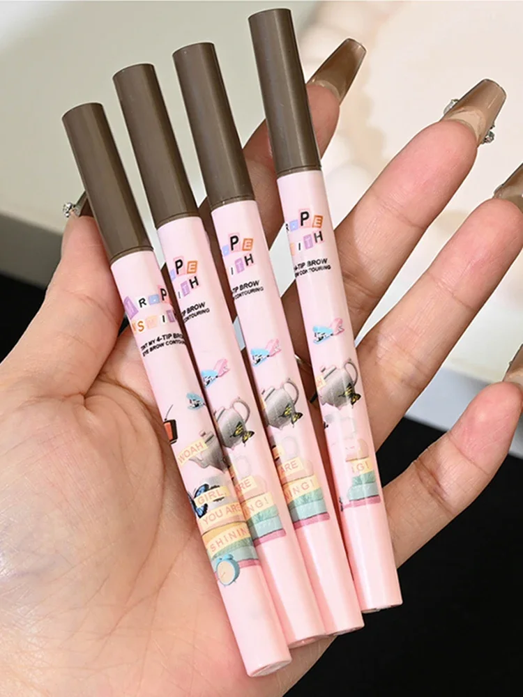 4 Tipped Precise Brow Pen with Fiber Micro-Fork Tip Applicator Long Lasting Waterproof Creates Natural Brows Eye Eyebrow Makeup