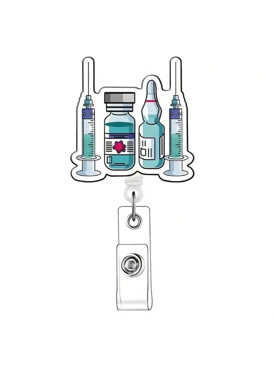 Cordón retráctil plano 2d para tarjeta de identificación de enfermera, 1 unidad, con hebilla, hecho de material acrílico duradero y diseñado con Patt uniforme de enfermera