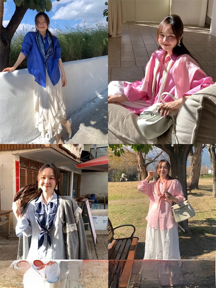 

Slimming Linen Casual Loose Women's irt Spring Season Commute Sle Long Sve Pure Color Top Quali Faionable Blouse