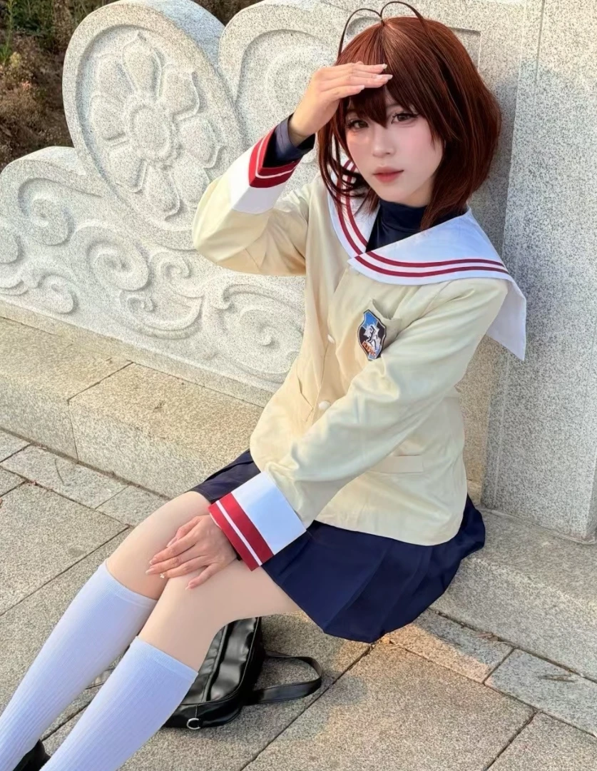 

Nagisa Furukawa Cosplay Anime CLANNAD Costume Fujibayashi Kyou School Uniforms Dress Skirt Suit Game School Uniform AND wig