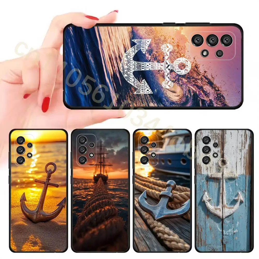 Funda de teléfono Boat Nautical Captains Anchor para Samsung Galaxy A13,21s,22,31,32,52,53,71,80,A91, carcasa negra suave