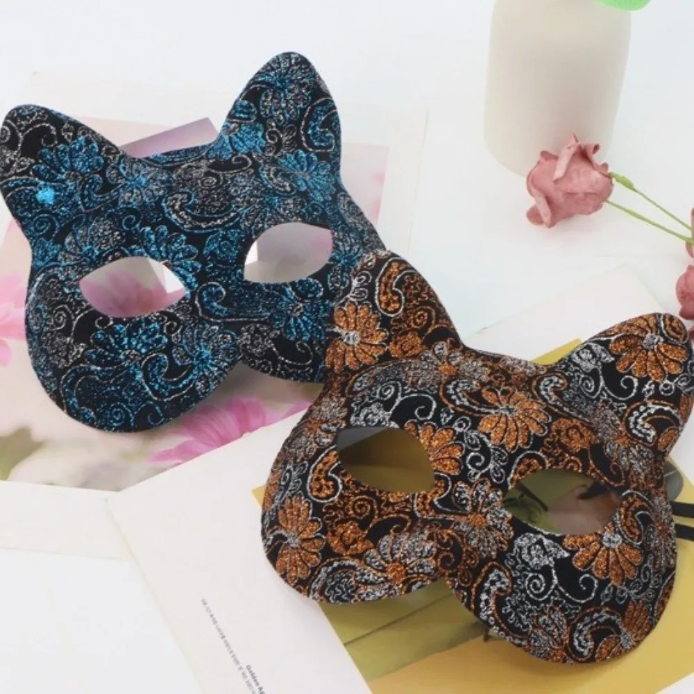 재미 있은 플라스틱 고양이 얼굴 마스크 꽃 동물 할로윈 가장 무도회 마스크 블랙 빛나는 반 얼굴 마스크 소녀