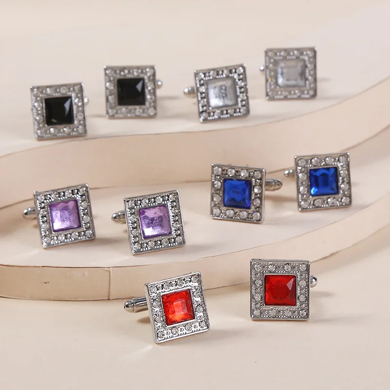 New fashion diamond square shirt cuff links men's suit cuff nails temperament simple high-grade accessories