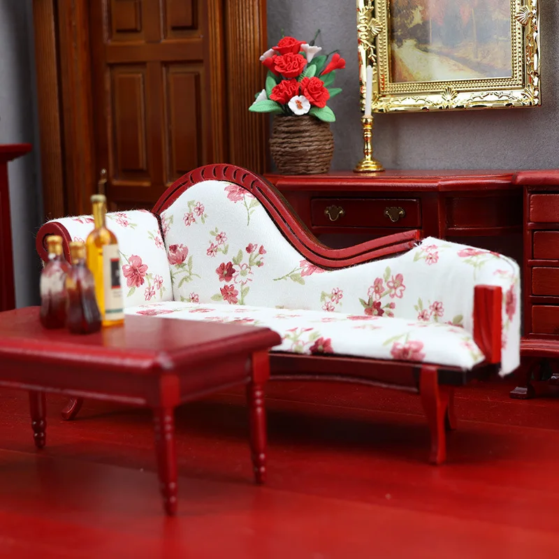 1:12 Miniature Dollhouse Figurine European Style Chaise Lounge Model Doll House Accessories Creative Scene Play House Toy Gifts