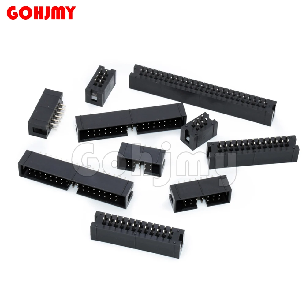 10PCS 2.54 MM Pitch DC3 Through Hole 6 8 10 12 14 16 20 26 30 34 40 50 Pin Straight Male Shrouded PCB IDC Socket Box Header JTAG