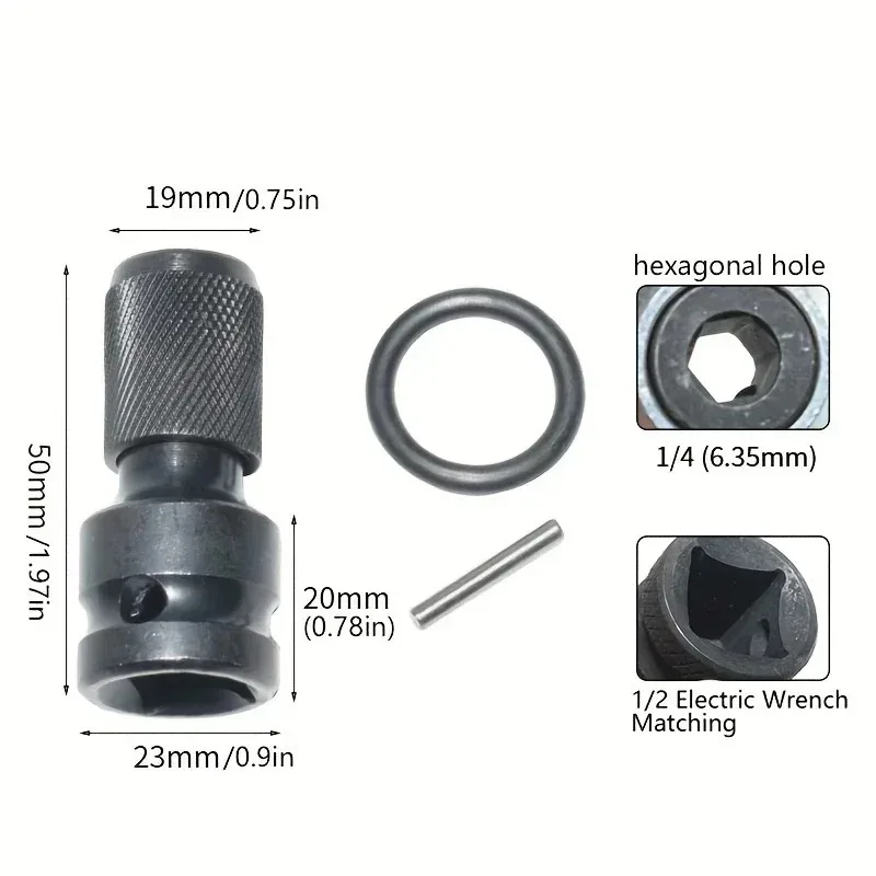 1/2 Square to 1/4 Hexagon Ratchet Sleeve Impact Wrench Sleeve Set Adapter Wrench Drive Converter