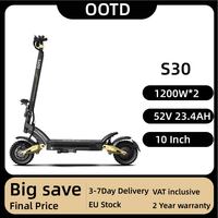 OOTD S30 Adult Electric Scooter 2*1200W Dual Motor 52V23.4Ah Foldable Electric Scooter 10 Inch Tires Off Road Electric Scooter
