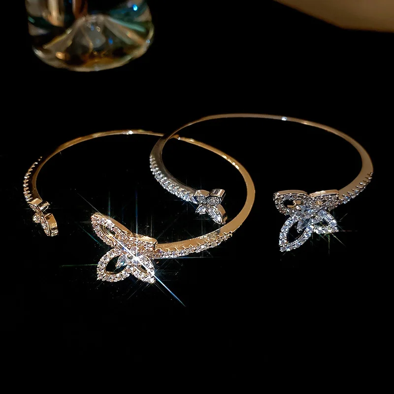 Exquisite Design Butterfly Cuff Bangle for Women Cold Style Light Luxury Zircon Bangles Charm Fashion Jewelry Evening Party K
