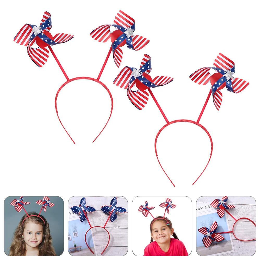 

2 Pcs Pop Independence Day Headband Hair Bands Patriotic Pinwheels Bopper Plastic Blue Party Supplies Hoop