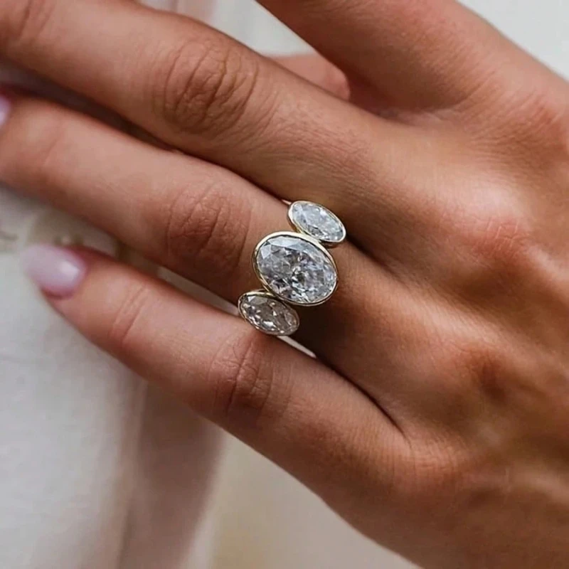 Minimalist Goose Egg Shape Synthetic Zirconia Retro Style Fashion Ring Wedding Jewelry for Men Women