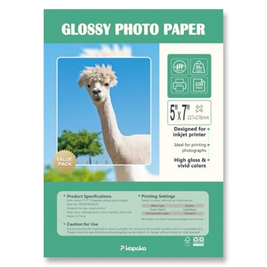 Glossy Photo Paper for Inkjet Printers, 36lb Thin Printable Glossy Paper, 5R Size, 100 Pack for Chip Bags