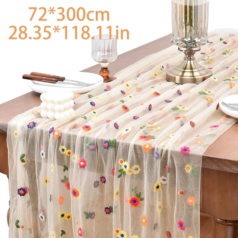 

Pastoral Floral Tablecloth Decorative Dining Mesh Table Runners Seasonal Dining Table Decoration Party Home DIY Table Runner
