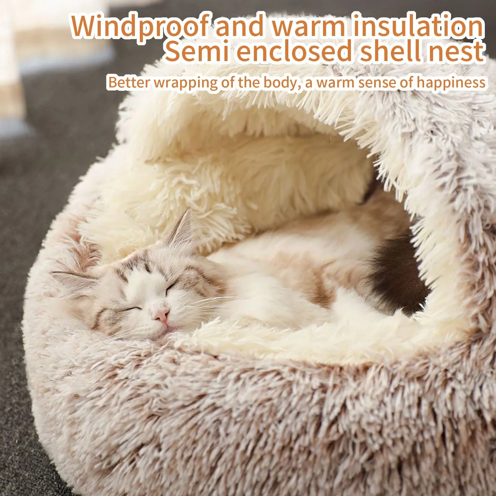 Winter Pet Bed Soft And Comfortable Warm Shell Semi-Enclosed Cat Mattress Cute Pet Cat Bed Kennel Dog Sleep Protector Pet Bed