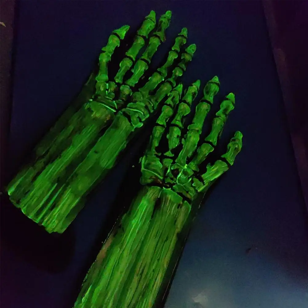 2026-new-luminous-skeleton-long-gloves-fluorescent-green-bone-pattern-halloween-party-cosplay-costume-prop-halloween-accessory