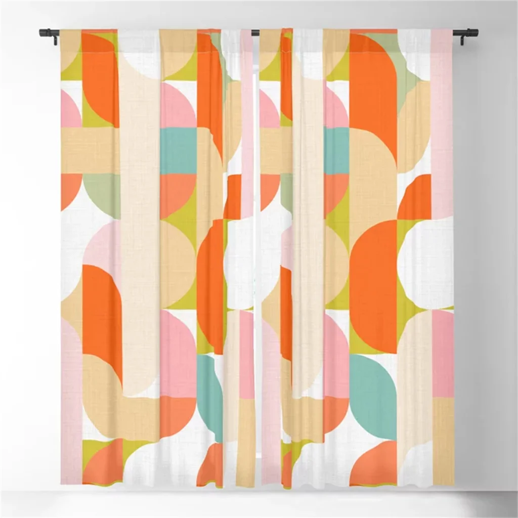 

Modern Abstract Art Orange Yellow Irregular Round Design Curtains 2 Panel Living Room Bedroom Kitchen Kids Room Decor