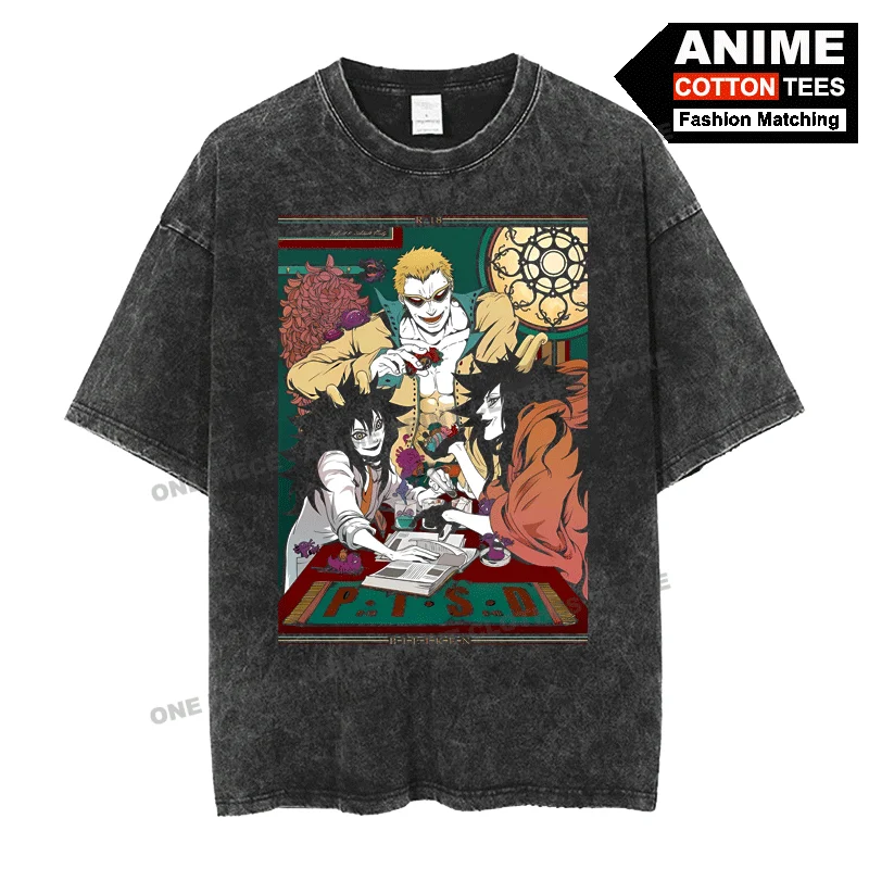 

Anime Peripheral Clothing ONE PIECE - Doflamingo & Caesar Clown Print T Shirt Retro Cotton Loose Men Women Short Sleeve Tees